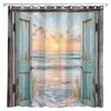 Ocean Beach Teal Barn Door Shower Curtain Hawaiian Sunset Scenery