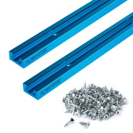 POWERTEC 48 Inch x2 Universal T track with 100 Pcs #6 X 1/2" Wood Screws, Double-Cut Profile T track with Predrilled Mounting Holes for Woodworking Jigs and Fixtures, Router Table, Workbench, 71952