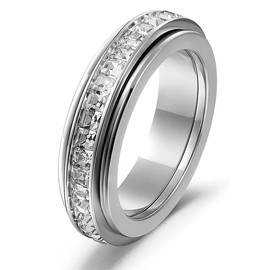 366DAYS 366DAYS Anxiety Rings for Women Titanium Steel Spinner Fidget Band Rings Cubic Zirconia Relieving Anxiety Wedding Promise Lucky Rings Comfort Fit Size 5 to 10