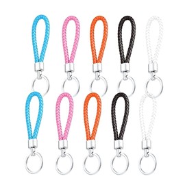 Lunpog Key Chain Strap, 10 Pcs Braided Leather Keychain Keyring, Car Keyring, Handmade Braided Strap Keychain for Hang Keys Car Keys for Men or Women