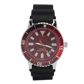Men Chronograph Watch Rotatable Bezel Self Winding Automatic Movement Waterproof Luxury Big Face Alloy Luminous Analog Watch Silver Red