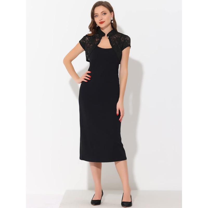 Allegra K Women's Lace Shrugs Stand Collar Cropped Formal Shoulder
