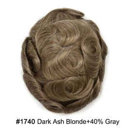 Hair Wonders Mens Toupee Hair Piece For Men Real Human Hair Poly Skin Hair Replacement System Toupee For Men Protesis Capilar Para Hombre8x10 Medium light density #1740 17# DARK ASH BLONDE+40% GREY