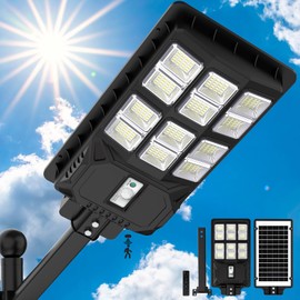Solar Street Lights Outdoor 2000W, 6500K Solar Light Outdoor Waterproof Dusk to Dawn, Parking Lot Lights Commercial Motion Sensor with Remote, LED Street Light for Yard Outside