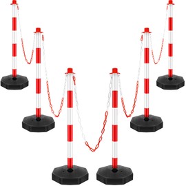 Konohan 6 Pack 34 Inch Parking Cone Delineators Post Traffic Cone Plastic Stanchion Set Stands Parking Barrier with Base 6.6 ft Chain S Hooks Reflective Collar (Red,White)