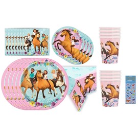 Unique Spirit Riding Free Horse Birthday Party Supplies Bundle includes Dessert Plates, Lunch Plates, Napkins, Cups, Table Cover (Bundle for 16)
