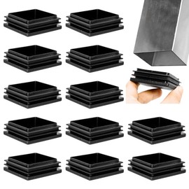 Square Lamellar Plugs 50 x 50 mm for Square Tube - Pack of 12 Plastic End Caps - Pipe Plugs for Aluminium Profiles, Chairs & Shelves, Black