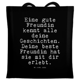 Mr. & Mrs. Panda Tote Bag "Eine gute Freundin kennt... - Gift, BFF, Shopping Bag, Friendship, Love, Shopper, Quotes, Fabric Bag, Girlfriends, Wisdoms, Funny Sayings, Saying, Wife, black, Hand Drawn