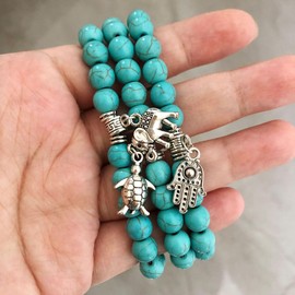 AMOR SPES 3pcs Turquoise Bead Bracelet Set Wrap Bracelet Bohemian Bracelets with Natural Stone Jewellery Gifts for Women Men (C)