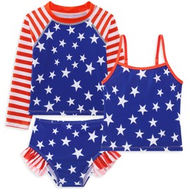 swimsobo Girls Rash Guard 5-6 Years 4th of July Swimsuit 3 Pieces Bathing Suit Patriotic Tankini Size 5-6 Years Independence Day Swimwear