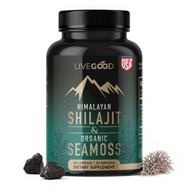 LIVEGOOD Himalayan Shilajit and Organic Sea Moss Capsules, Fulvic Acid Organic, Sea Moss and Shilajit Combo for Energy, Wellness and Vitality Support, Supports Focus and Mental Clarity (60 Count)
