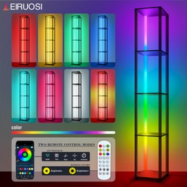 Leiruosi Corner Shelf with LED Light, 5 Tier Display Corner Shelves, Tall Corner Bookshelf Stand via APP and Remote Control, Floor Lamp with Shelves for Bedroom, Office, Living Room, Game Room
