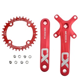 PETCHOR Square Taper Crankset MTB, Mountain Bike Single Speed Crankset, Bicycle Crank Arm Set 170mm 104BCD, 34T Chainring & Bolts, Red