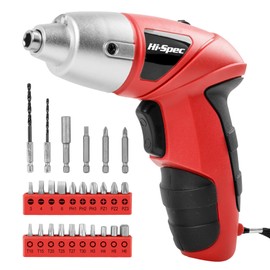 Hi-Spec 27pc 3.6V Red Small Power Electric Screwdriver Set. Cordless & Rechargeable with Driver Bit Set
