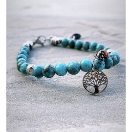 10:10 Bracelet made of stainless steel and 6 mm natural stones, tree of life pendant and steel beads, adjustable bracelet, made in Italy, Stainless Steel Stone