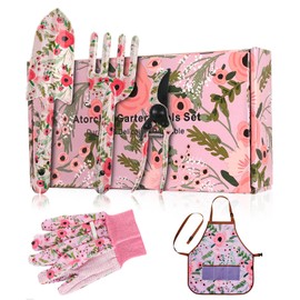Atorcher Gardening Tools Set, 5 Pieces, Birthday Gifts for Mom, Grandma, Wife, Best Friends, Gardening Gifts for 50th, 60th, 70th Birthday, Retirement, Christmas, Pink