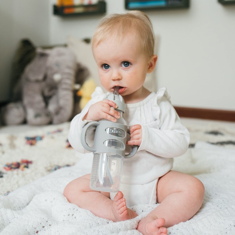 Dr. Brown's Milestones Narrow Sippy Straw Bottle, Spill-Proof with 100%