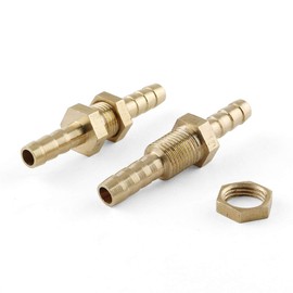 E-outstanding Straight Barbed Connector 2PCS 1/4Inch ID Hose Barb Bulkheads Hex Union Brass Barbed Fitting Connectors with Flat Washer