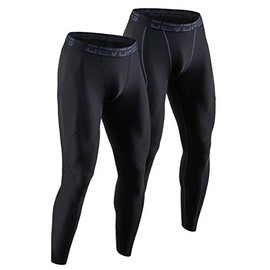 DEVOPS 2 Pack Men's Compression Pants Athletic Leggings (Small, Black/Black)