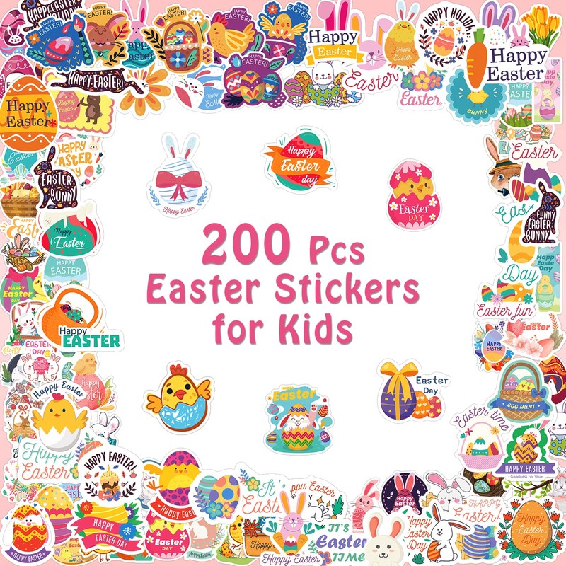 Cerlaza Easter Basket Essentials, 200 Pcs Easter Stickers for Kids