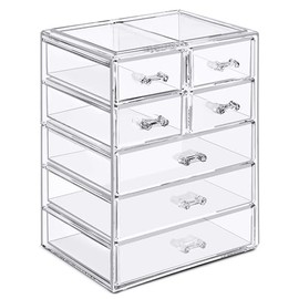 Sorbus Acrylic Makeup Organizer - Organization and Storage Case for Cosmetics Make Up & Jewelry - Big Clear Makeup Organizer for Vanity, Bathroom, College Dorm, Closet, Desk (3 Large, 4 Small Drawers)