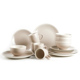 HomeVss Rock Ridge Speckled Stoneware Dinnerware Set (16pc Set, Sands and Ivory)