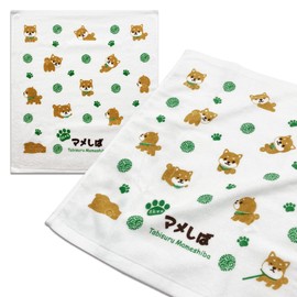 Traveling Mameshiba Hand Towel 2-Piece Set, Skin-Friendly, Soft Towels, 100% Cotton, Made in Japan, Cute Character Shiba Inu Mameshiba (2-Piece Set)