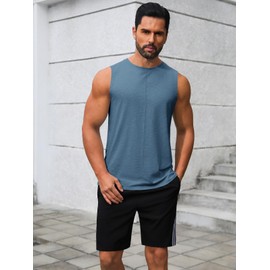 Runcati Men's Workout Tank Tops Sleeveless Athletic Gym Muscle Shirt Casual Basic Summer Fitness Tees Lake Blue