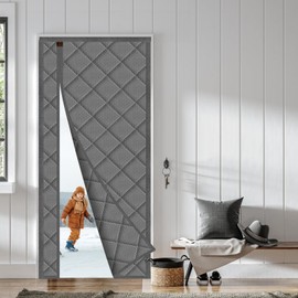 WochiTV Magnetic Thermal Door Curtain, 32 X 80 Inch Insulated Door Cover Thickened Waterproof Weatherproof Insulation Blanket with for Winter Side Opening Gray