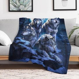 Wolf Throw Blanket - Soft Flannel Wolf Blankets for Teens Adults Women Men Wolf Lovers - Warm Wolf Throw Blankets for All Season Lap, Chair, Sofa, Couch, Bed - 80"x60"