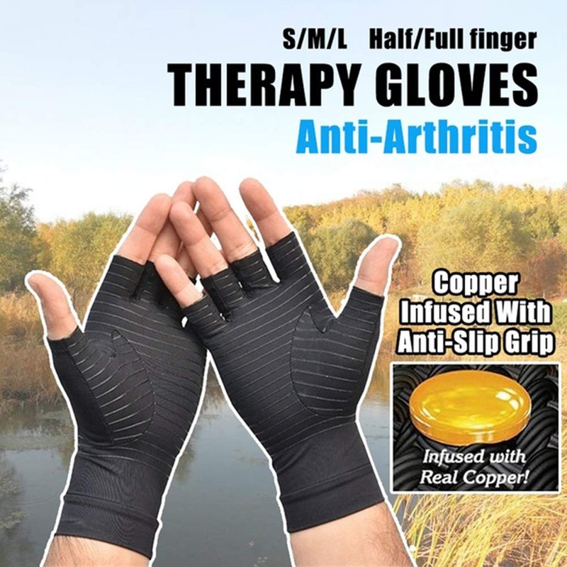 RiToEasysports 1 Pair Compression Arthritis Copper Fingerless Sports Gloves for