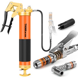 THINKWORK 8000 PSI Professional Heavy Duty Grease Gun Kit for 14 Oz Tubes, Pistol Grip Lube Grease Guns Tool with 0.53" Coupler & 90° Adaptor - Automotive, Marine, Industrial, Agricultural Machinery