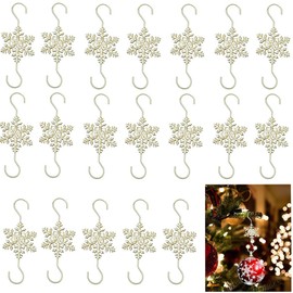 Ornament Hooks for Hanging Christmas Decorations, 20 PCS Gold Snowflake S-shaped hangers Hook Swirl Christmas Tree Hanger Metal Hooks with Crystal Beaded for Xmas Christmas Tree for Small Ornaments
