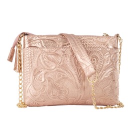 A ÁNGELOZANO Bolso tipo Crossbody, Modelo Arena Piel Grabada color Oro Rosado