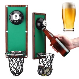 Unique Magnetic Bottle Openers with Netting Catcher, Wall Mounted Wooden Beer Bottle Opener, Traceless Corkscrew, Home Bar Accessories for Kitchen, Outdoor, Ideal Beer Gifts for Men (Bottle Opener 7)