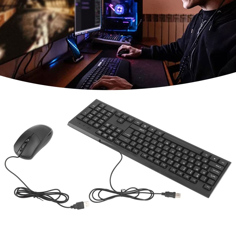 Keyboard and Mouse Combo Black Waterproof 104 Keys Anti Slip