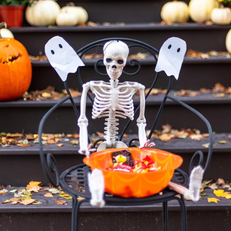 QUSTGO Halloween Skeletons Decorations, 16" Small Skeleton with Full Body