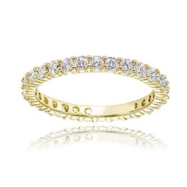 Hoops & Loops Yellow Gold Flashed Sterling Silver Cubic Zirconia 2mm Round-cut Eternity Band Ring