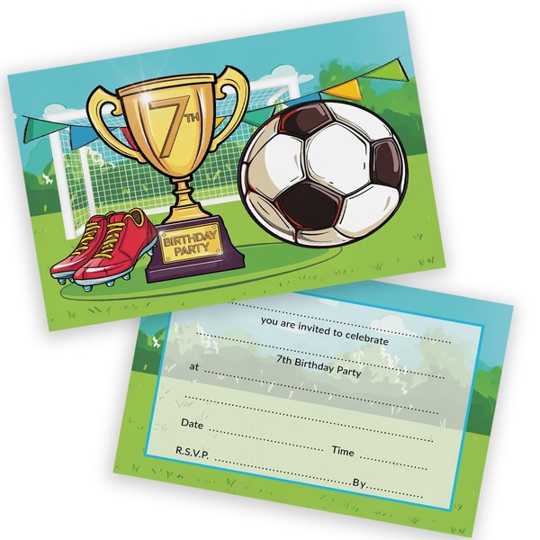 7th Birthday Party Invitations Kids - GOAL!! Its Football Time
