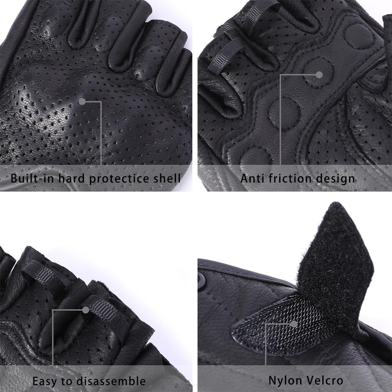 Harssidanzar Motorcycle Gloves for Men Goatskin Leather Perforated Motorbike Riding