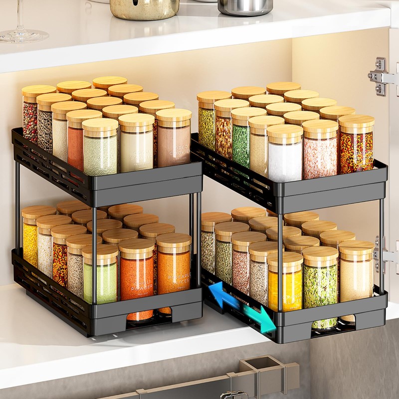 Pull Out Spice Rack Organizer for Cabinet, 2 Pack Widen