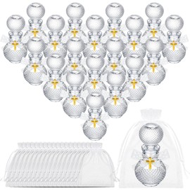 Chuangdi 20 Set Holy Water Bottle 50ml Wishing Bottle with Cork Empty Holy Container for Holy First Communion Church Wedding Party Favors Jerusalem Gifts Catholic Christian (Round)