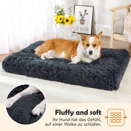 Small Dog Bed 50x40x5cm, Cat Bed, Washable Removable Cover with Non-Slip Bottom, Long Plush Egg Crate Orthopedic Mat for Pet Crate, Dark Grey