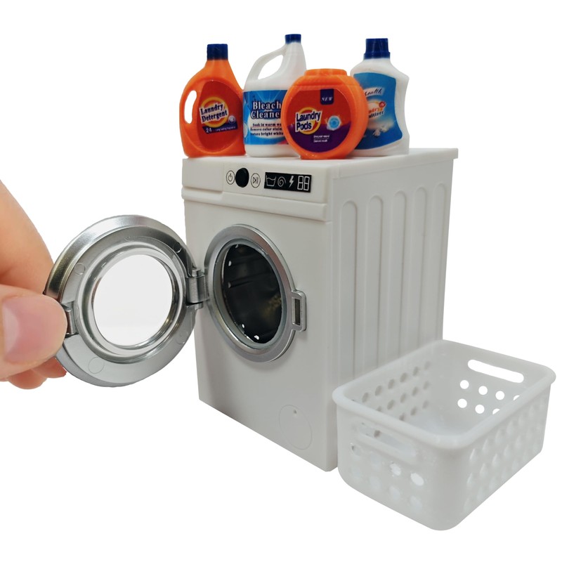 Cyraft 1:12 Scale Miniature Electric Washing Machine and Laundry Set,