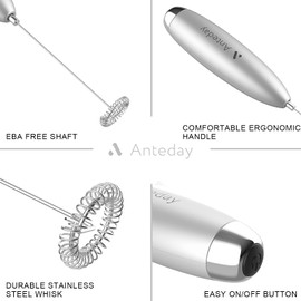 Milk Frother, Coffee Frother Handheld, Hand Mixer, Upgraded Motor Electric Whisk Durable Low Noise Mini Drink Mixer Portable Foam Maker For Cold Milk Bulletproof Coffee Latte, Sliver