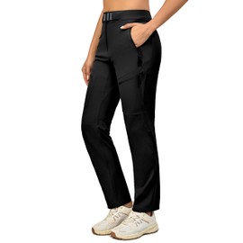 Little Donkey Andy Women's Lightweight Quick Dry Hiking Pants, UPF 50 Outdoor Pants for Work Travel, Water-Resistant (Black L)