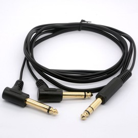 BSHTU 1/4" 6.35mm Speaker Y Splitter Cable Cord - 6.35mm Stereo Plug Male to 90 Degree Right Angle Dual 6.35mm Jack Male Mono TRS Audio Adapter Guitar Amp (1.8 Meter)