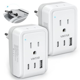 2 Pack European Travel Plug Adapter, VINTAR Foldable International Power Adapter with 2 AC Outlets 3 USB Charging Ports(2 USB C), Type C Power Adaptor to Most Europe Italy Spain France Iceland Germany