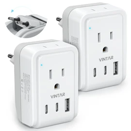 2 Pack European Travel Plug Adapter, VINTAR Foldable International Power Adapter with 2 AC Outlets 3 USB Charging Ports(2 USB C), Type C Power Adaptor to Most Europe Italy Spain France Iceland Germany