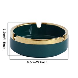 Saim Ceramic Gold Edge Round Ashtray for Cigar, Desktop Smoking Ash Tray Home Office Ashtray 3.7" ×1.5" (Green)